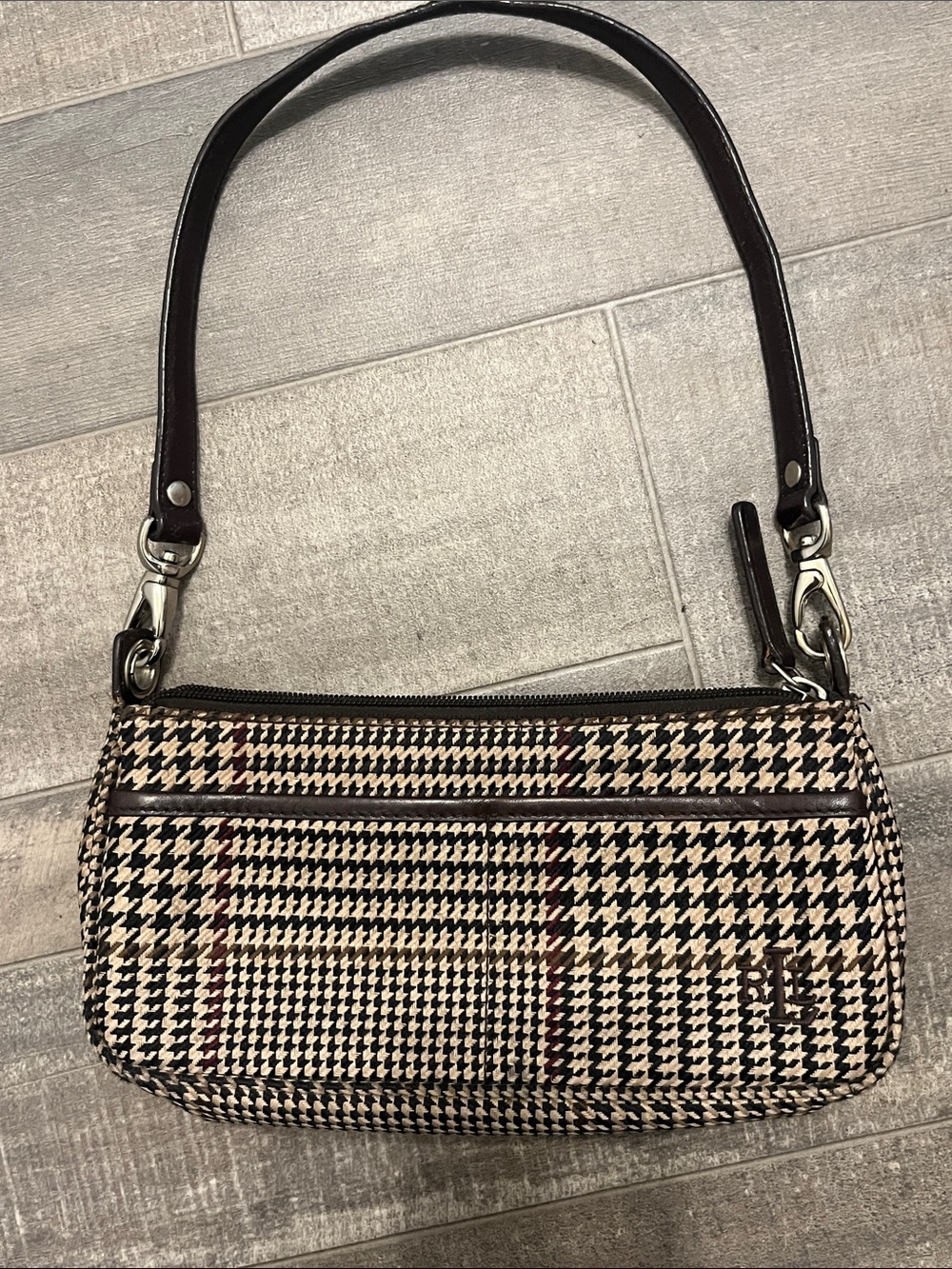Lauren Ralph Lauren Black and Cream Houndstooth Shoulder Bag
